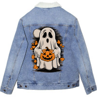 Ghost With Pumpkin, Halloween Unisex Sherpa-lined Denim Jacket | Artistshot