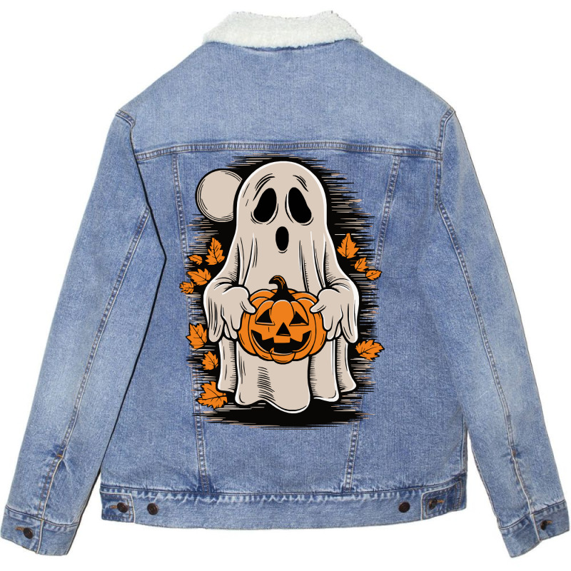 Ghost With Pumpkin, Halloween Unisex Sherpa-Lined Denim Jacket by yashsap | Artistshot