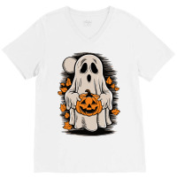 Ghost With Pumpkin, Halloween V-neck Tee | Artistshot