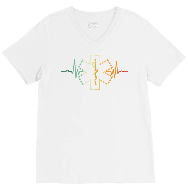 Emt Heartbeat Medical Worker First Responder Health Worker T Shirt V-neck Tee | Artistshot