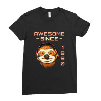 Sloth W Headphones I Awesome Since 1990   32th Birthday Ladies Fitted T-shirt | Artistshot