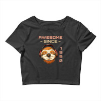 Sloth W Headphones I Awesome Since 1990   32th Birthday Crop Top | Artistshot