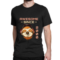 Sloth W Headphones I Awesome Since 2000   22th Birthday Classic T-shirt | Artistshot