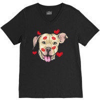 Valentines Day T  Shirt Cute Pitbull Dog Hearts Funny Valentine's Day V-neck Tee | Artistshot