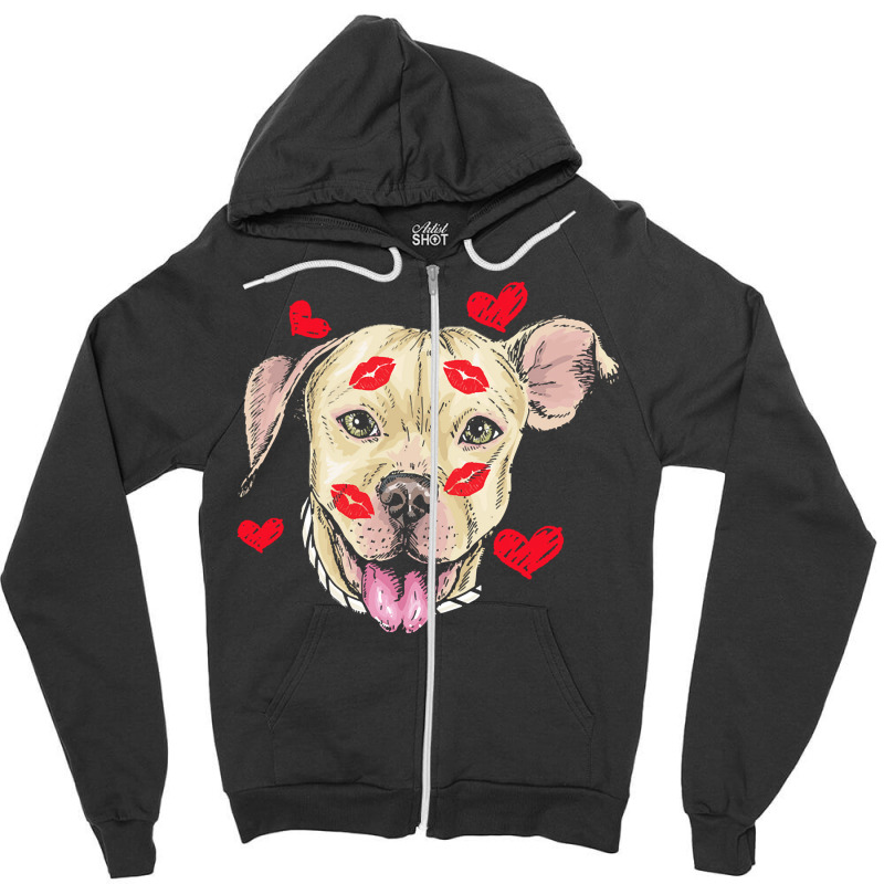 Valentines Day T  Shirt Cute Pitbull Dog Hearts Funny Valentine's Day Zipper Hoodie | Artistshot