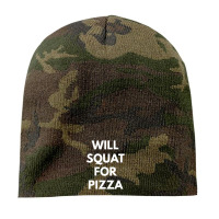 Green Camo will squat for pizza 8'' Beanie - phminh22