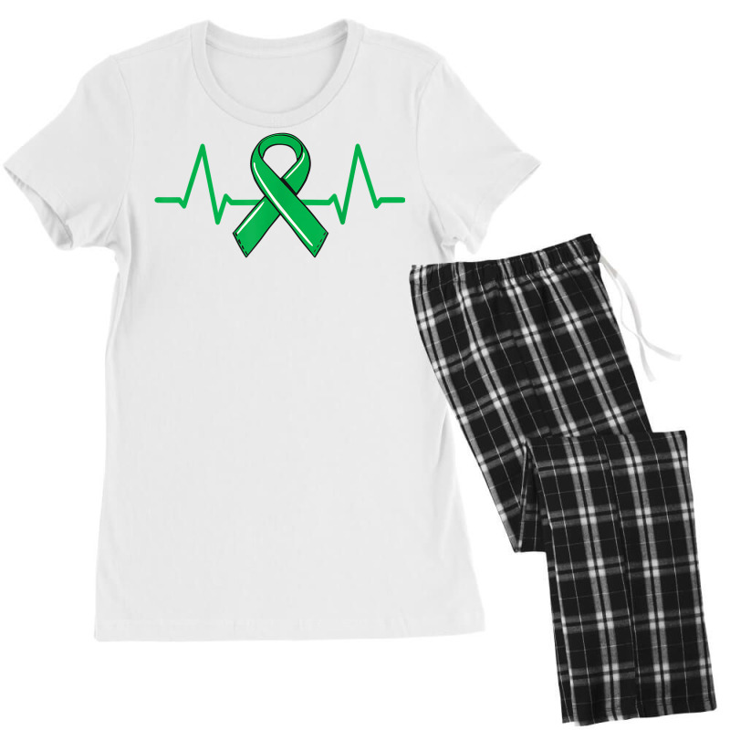 Kidney Donor Heartbeat Tee Organ Green Ribbon Awareness T Shirt Women's Pajamas Set by adam.troare | Artistshot