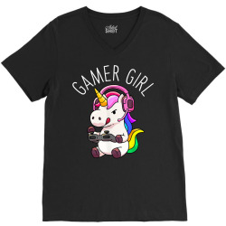 gamer girl unicorn gaming cute video game gift women girls t shirt V-Neck Tee | Artistshot