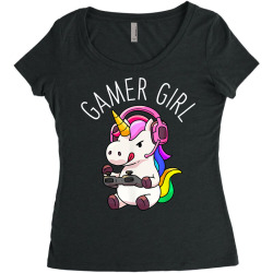 gamer girl unicorn gaming cute video game gift women girls t shirt Women's Triblend Scoop T-shirt | Artistshot