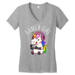 gamer girl unicorn gaming cute video game gift women girls t shirt Women's V-Neck T-Shirt | Artistshot