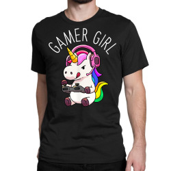 gamer girl unicorn gaming cute video game gift women girls t shirt Classic T-shirt | Artistshot