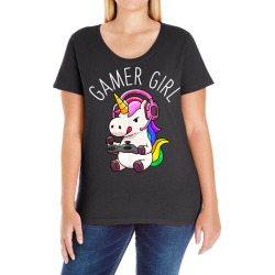 gamer girl unicorn gaming cute video game gift women girls t shirt Ladies Curvy T-Shirt | Artistshot