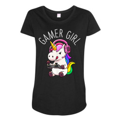 gamer girl unicorn gaming cute video game gift women girls t shirt Maternity Scoop Neck T-shirt | Artistshot