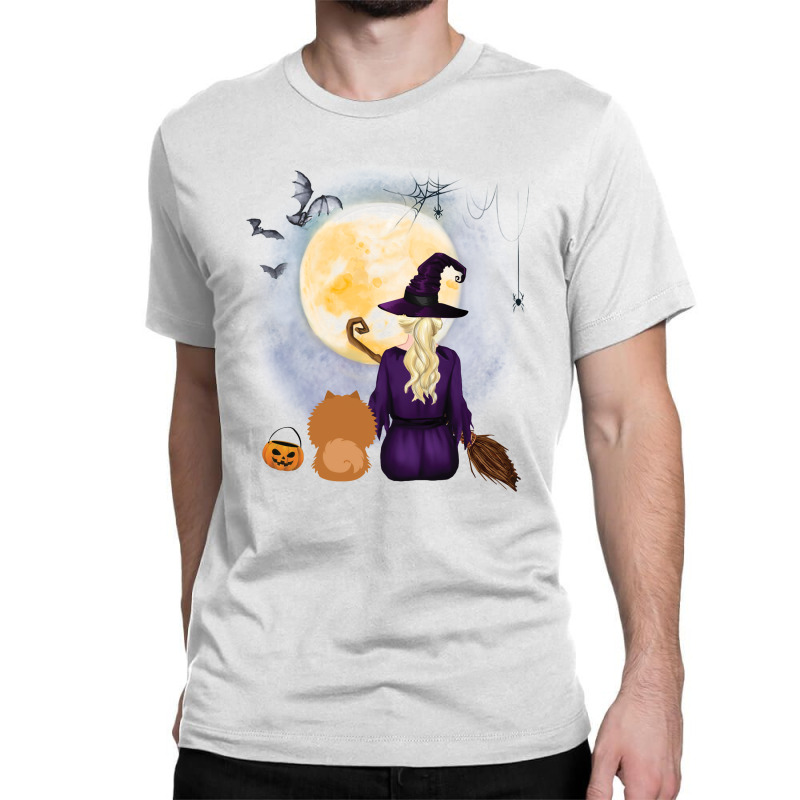 Chow Shepherd  Dog  & Witch Hanging Witch Broom Best Friends Halloween Classic T-shirt | Artistshot