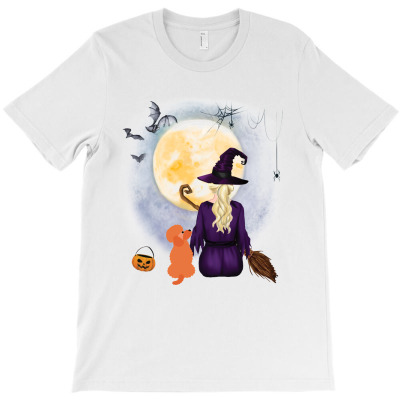 Poodle  Dog  & Witch Hanging Witch Broom Best Friends Halloween Dog Lo T-shirt Designed By Nguyen Dang Nam