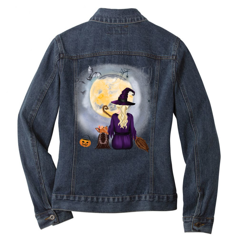 Yorkshire Terrier   Dog  & Witch Hanging Witch Broom Best Friends Hall Ladies Denim Jacket by vip.pro123 | Artistshot