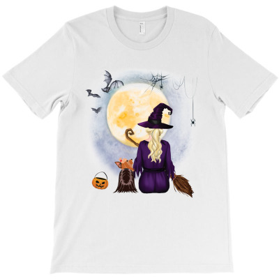 Yorkshire Terrier   Dog  & Witch Hanging Witch Broom Best Friends Hall T-shirt Designed By Nguyen Dang Nam