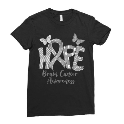 Hope Gray Ribbon Butterfly Brain Cancer Awareness T Shirt Ladies Fitted T-shirt Designed By Tondalayachasidy
