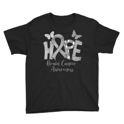 Hope Gray Ribbon Butterfly Brain Cancer Awareness T Shirt Youth Tee Designed By Tondalayachasidy