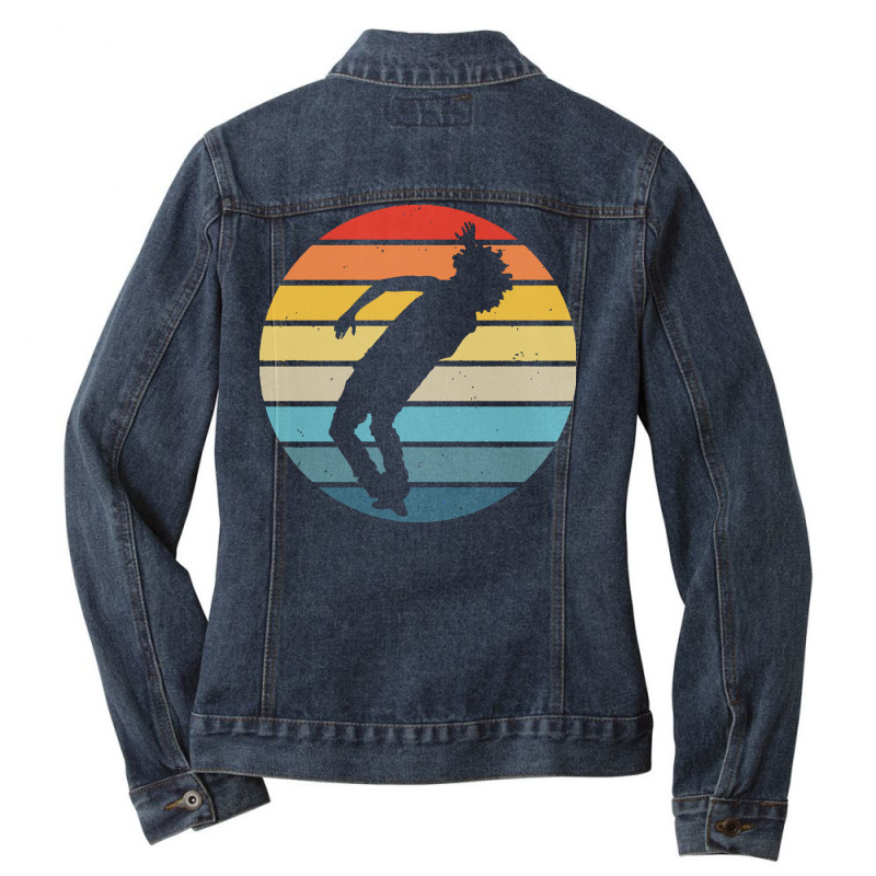 Break Dance Hip Hop T  Shirt Breakdance Dancer Silhouette On A Distres Ladies Denim Jacket by palehulking | Artistshot