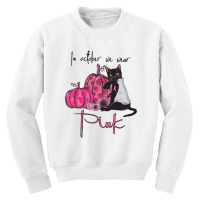 Breast Cancer In October We Wear Pink Cat Youth Sweatshirt | Artistshot