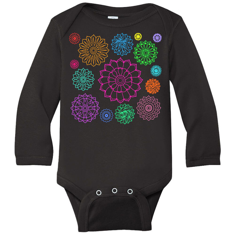 Flower Pattern T  Shirt Colorful Groovy Flower Pattern Outline T  Shir Long Sleeve Baby Bodysuit by graysonmante940 | Artistshot