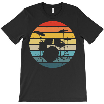 Drummer T  Shirt Bass Drums Silhouette On A Distressed Retro Sunset Gr T-shirt Designed By Palehulking
