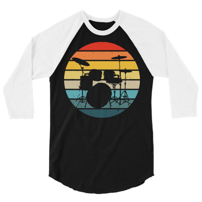 Drummer T  Shirt Bass Drums Silhouette On A Distressed Retro Sunset Gr 3/4 Sleeve Shirt Designed By Palehulking