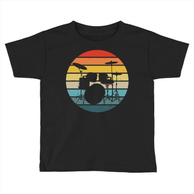 Drummer T  Shirt Bass Drums Silhouette On A Distressed Retro Sunset Gr Toddler T-shirt Designed By Palehulking