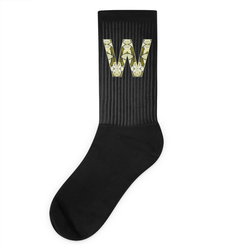 Letter W T  Shirt Letter W Monogram Olive Green Abstract Pattern Paint Socks | Artistshot