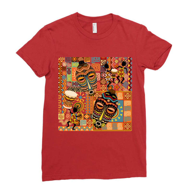 African Masks And Tribal Elements Decorative Pattern Ladies Fitted T-Shirt by TheChameleonArt | Artistshot