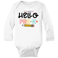 Hello Pre K Black Long Sleeve Baby Bodysuit | Artistshot