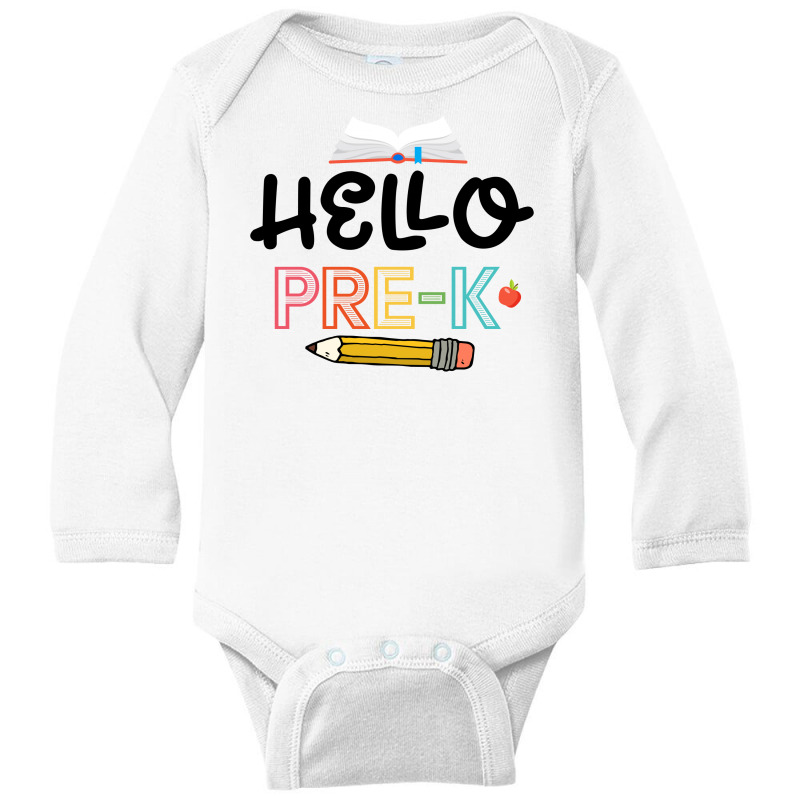 Hello Pre K Black Long Sleeve Baby Bodysuit by autlu2024 | Artistshot