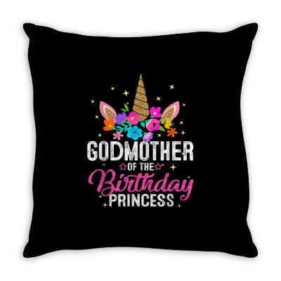Godmother Of The Birthday Princess Funny Unicorn Birthday T Shirt Throw Pillow Designed By Hazelsage