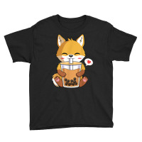 Kawaii Anime Fox Drinking Boba Bubble Tea Lover T Shirt Youth Tee | Artistshot