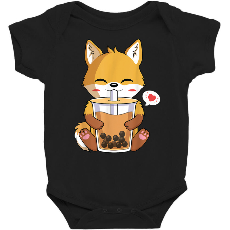 Kawaii Anime Fox Drinking Boba Bubble Tea Lover T Shirt Baby Bodysuit by atereabag | Artistshot