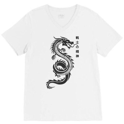 Chinese Writing Dragon Lover Tattoo New Year V-neck Tee Designed By Roger K