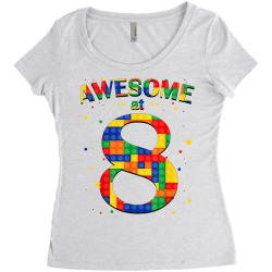 building blocks bricks awesome at 8 years old birthday boy t shirt Women's Triblend Scoop T-shirt | Artistshot