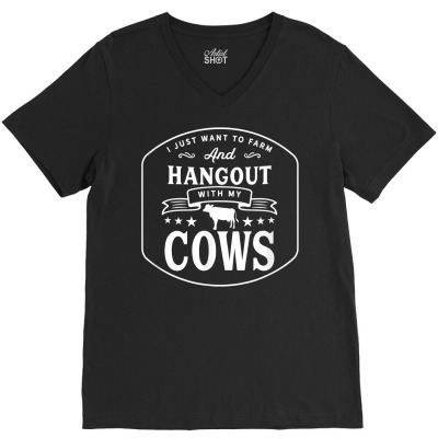 Hang Out With My Cows Farming Farmer Cow Herd T Shirt V-neck Tee Designed By Mpape