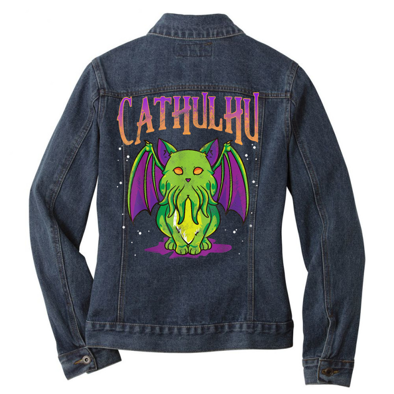 Cute Cathulhu Kawaii Kitten Cat Cthulhu Pun T Shirt Ladies Denim Jacket by oluwafemimccullers | Artistshot