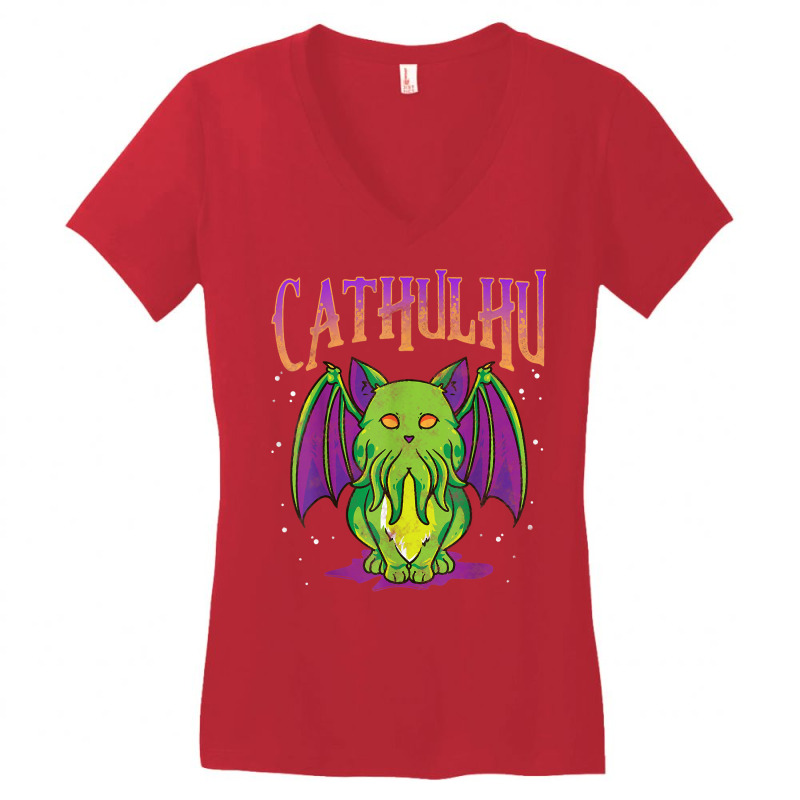 Cute Cathulhu Kawaii Kitten Cat Cthulhu Pun T Shirt Women's V-Neck T-Shirt by oluwafemimccullers | Artistshot