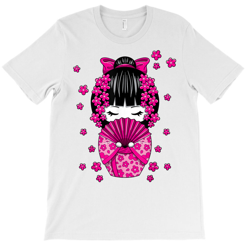 Kawaii Kokeshi Doll With Japanese Cherry Blossom Flowers T Shirt T-shirt | Artistshot