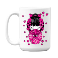 Kawaii Kokeshi Doll With Japanese Cherry Blossom Flowers T Shirt 15 Oz Coffee Mug | Artistshot