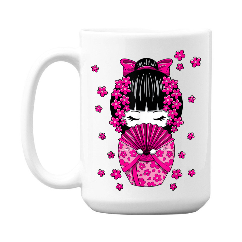 Kawaii Kokeshi Doll With Japanese Cherry Blossom Flowers T Shirt 15 Oz Coffee Mug | Artistshot