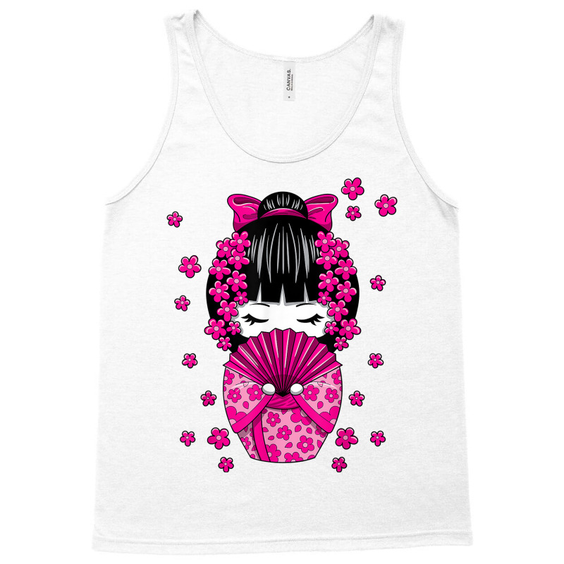 Kawaii Kokeshi Doll With Japanese Cherry Blossom Flowers T Shirt Tank Top | Artistshot