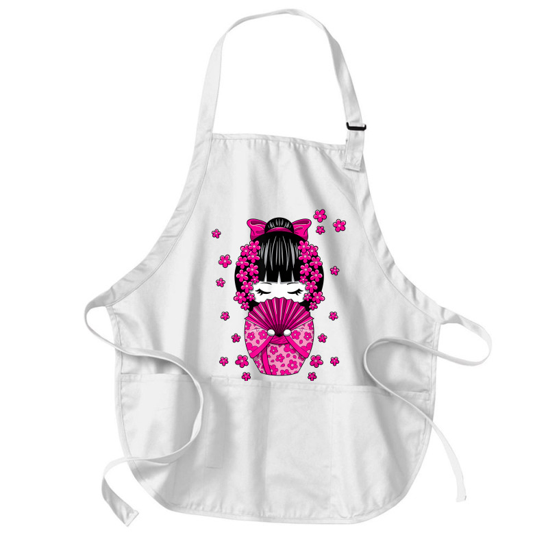 Kawaii Kokeshi Doll With Japanese Cherry Blossom Flowers T Shirt Medium-length Apron | Artistshot