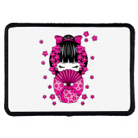 Kawaii Kokeshi Doll With Japanese Cherry Blossom Flowers T Shirt Rectangle Patch | Artistshot