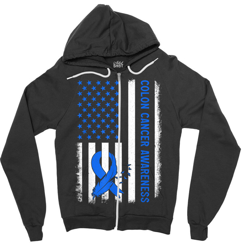 American Flag Colon Cancer Awareness Survivor Fighter T Shirt Zipper Hoodie by adam.troare | Artistshot