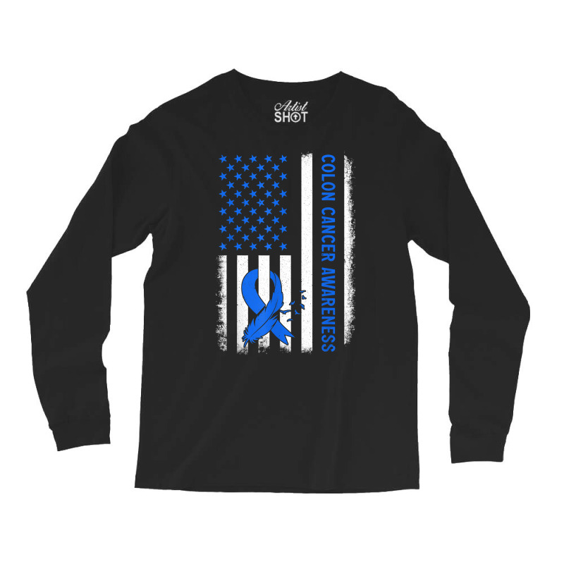 American Flag Colon Cancer Awareness Survivor Fighter T Shirt Long Sleeve Shirts by adam.troare | Artistshot