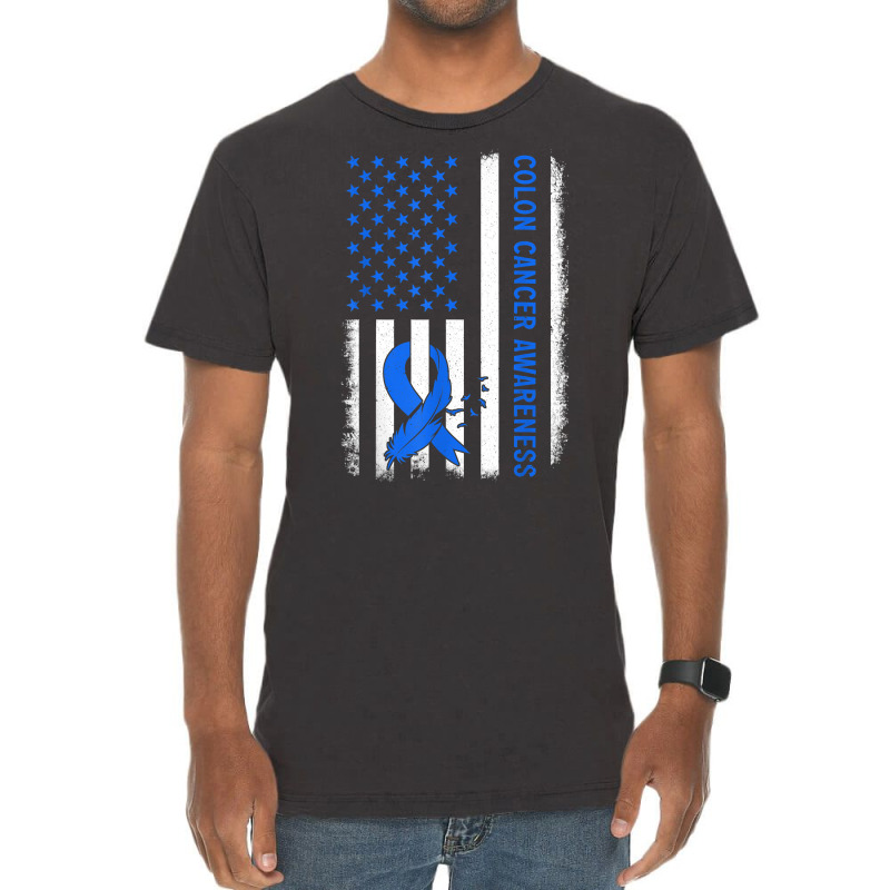 American Flag Colon Cancer Awareness Survivor Fighter T Shirt Vintage T-Shirt by adam.troare | Artistshot